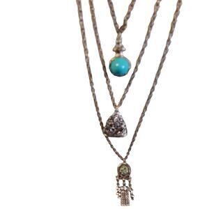 Vtg Goldette 3 Strand Faux Turquoise Fob Dangle Necklace